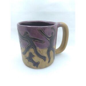 Vtg. Designed By Mara Mexico Dancing Around Fire Heavy Pottery Mug 4.25"